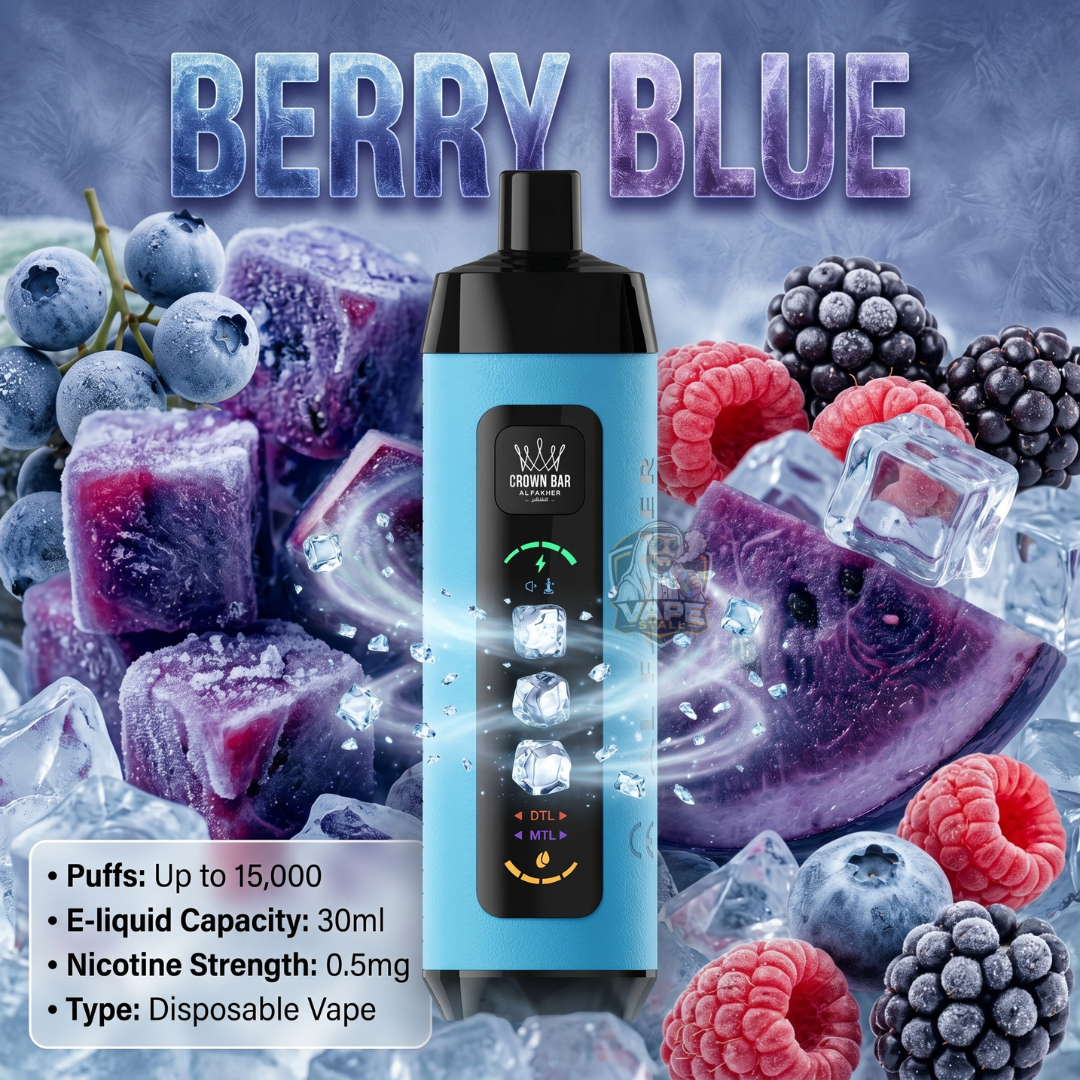 AlFakherCrownBarIceAdjustDisposable15000PuffsBerryBlue