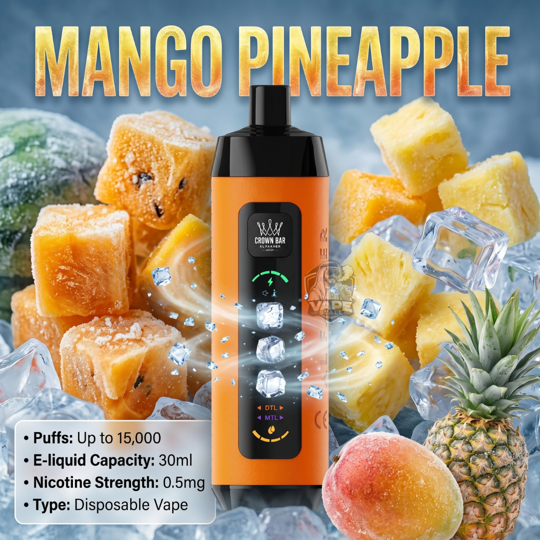 AlFakherCrownBarIceAdjustDisposable15000PuffsMangoPineapple