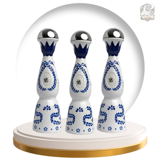 Buy Humo Azul 24000 Puff 20mg Disposable Vape in UAE, Three decorative items with blue patterns inside a transparent dome on a white background