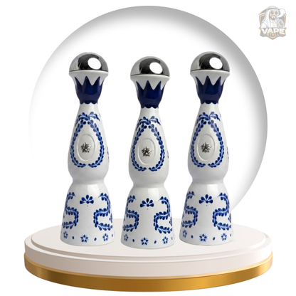 Buy Humo Azul 24000 Puff 20mg Disposable Vape in UAE, Three decorative items with blue patterns inside a transparent dome on a white background