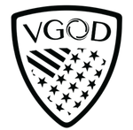 Logo with 'VGOD' text and a shield design with stars on a white background