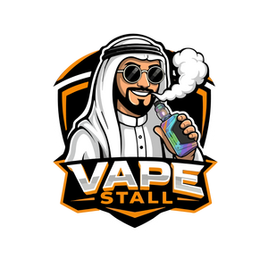 Logo of Vape Stall with a person holding a vape device on a white background