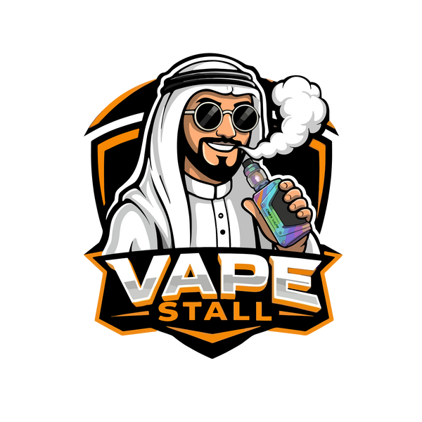 Logo of Vape Stall with a person holding a vape device on a white background